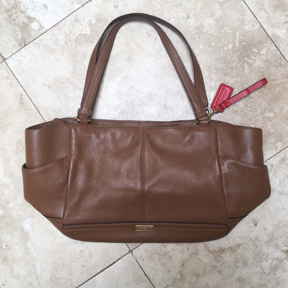 Coach tote bag smooth park leather carryall British tan handbag purse - Picture 3 of 9